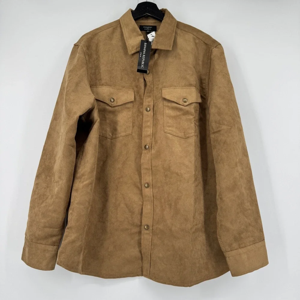 Banana Republic Mens Vegan Suede Shirt Jacket Camel Brown Standard Fit Large NWT